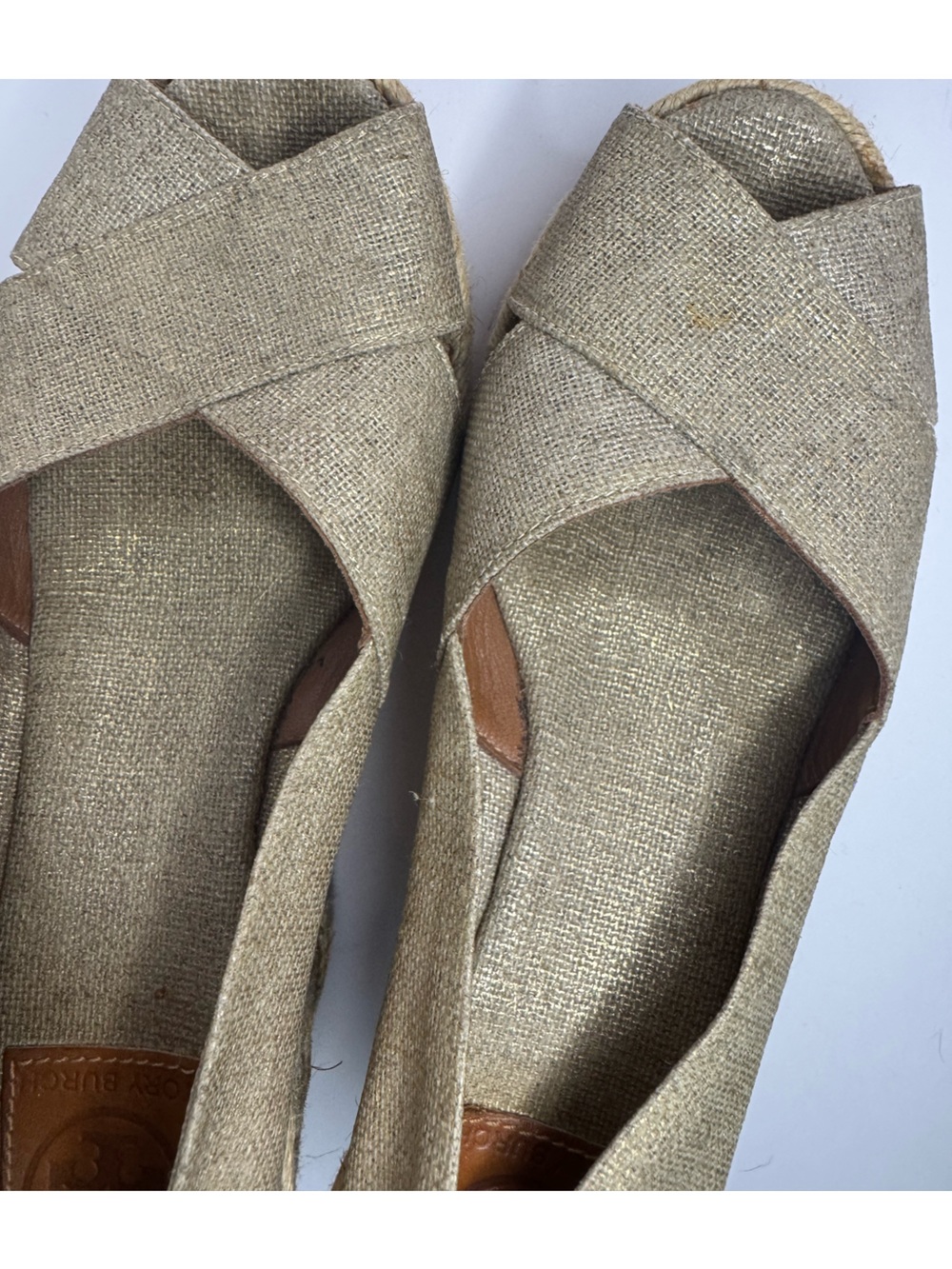 Tory Burch Filipa Logo Canvas Peep Toe Wedge Espadrilles Size 8B - Picture 11 of 14